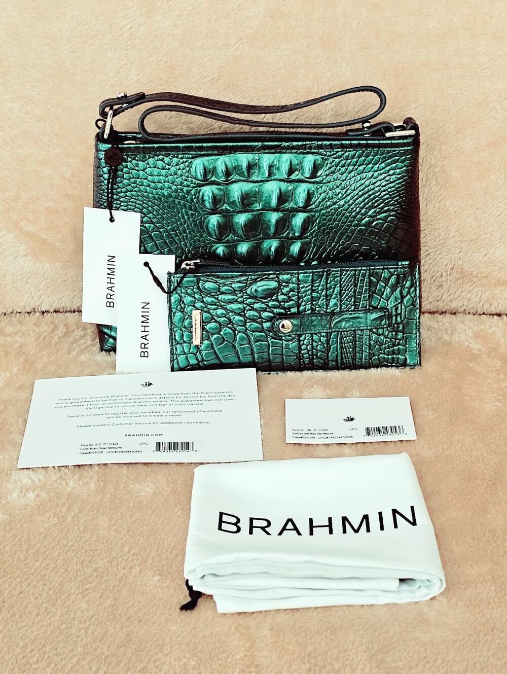 NWT Brahmin MYSTIC GREEN Lorelei w/Credit Card Wallet
